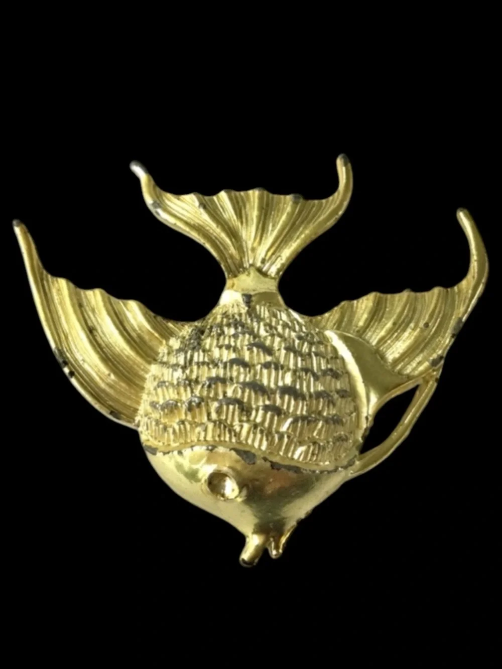 Vintage Satin Gold‑Tone Angelfish Brooch – Modernist Mid‑Century